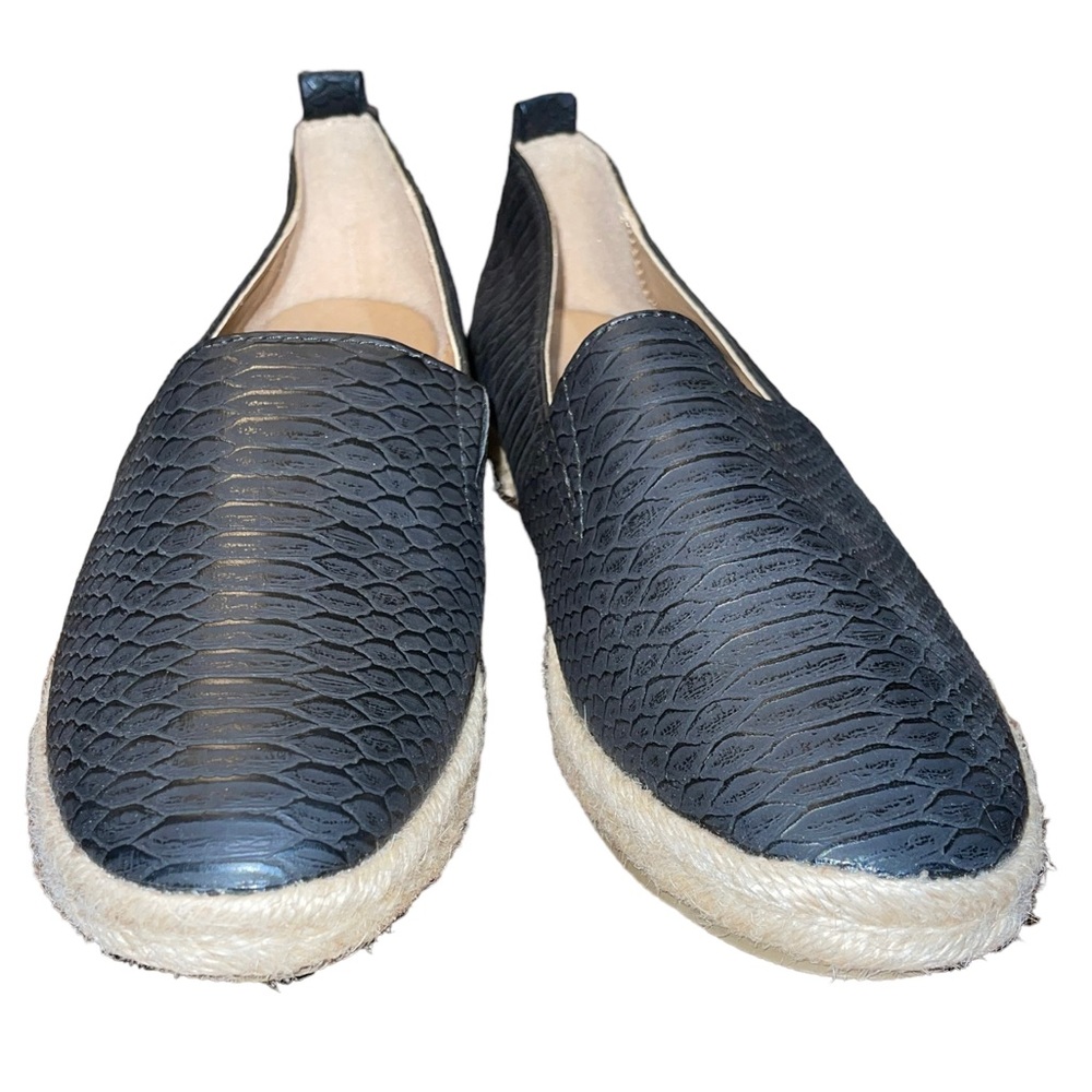 Brash black textured espadrille slip on flats